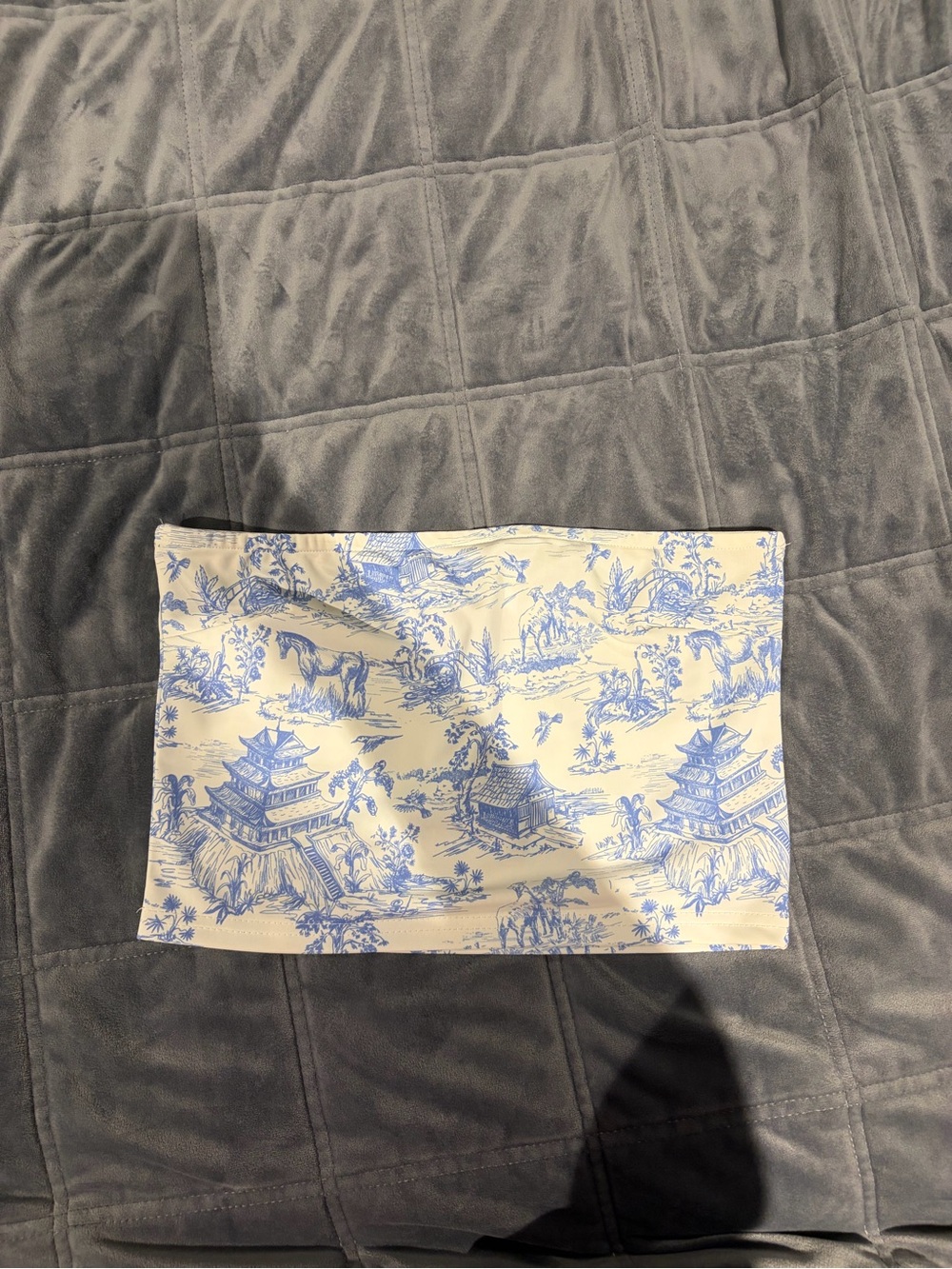 Edikted blue and white toile de jouy print tube top